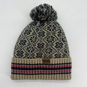 Knitted Beanie Hat Fleece Lined Pom Pom Stretches To Fit Most Snowflake Pattern